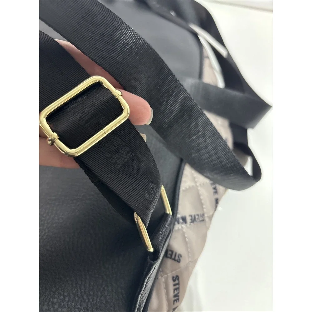 Steve Madden Quilted Tan & Black Backpack‎ Bag Multiple Pockets